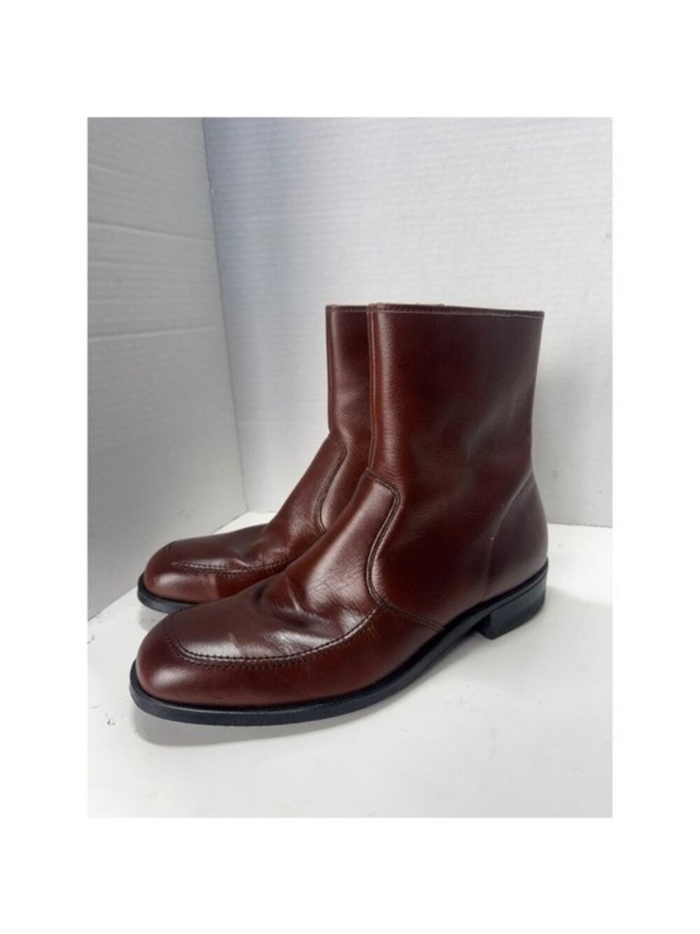 Vintage 70s Collins Brown Leather Biltrite Soles Ankle Boots Oxblood 8.5 EE